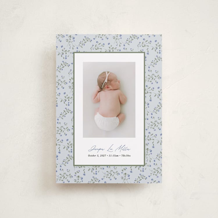 "Ditsy Floral Frame" - Birth Announcements in Powder by Kate Ahn - Front