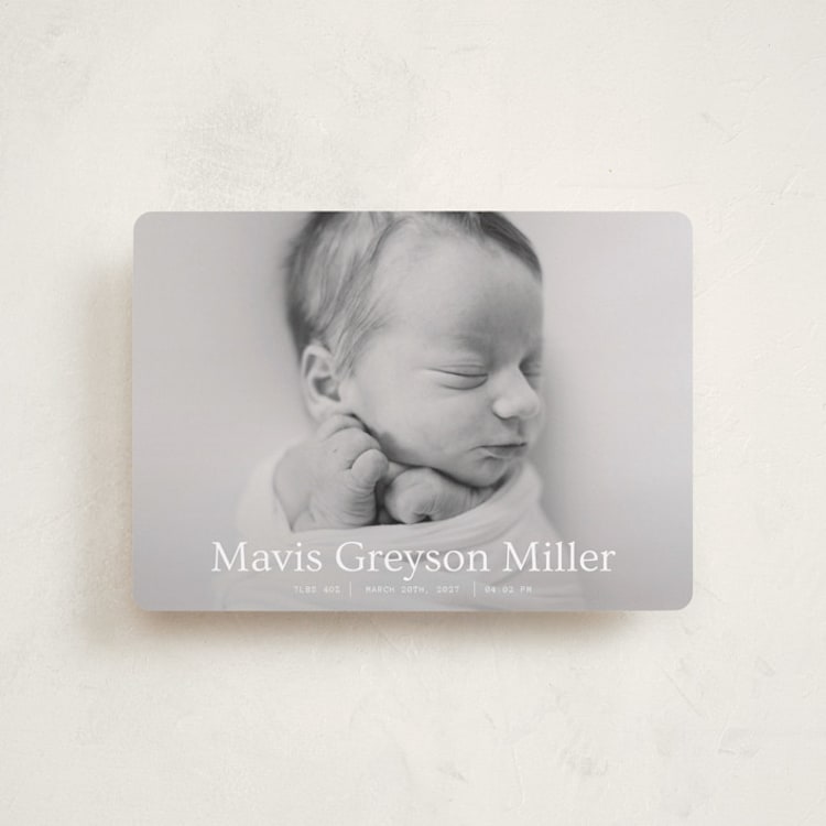 "simple in serif" - Birth Announcements in Snow by Bramble Studio - Front