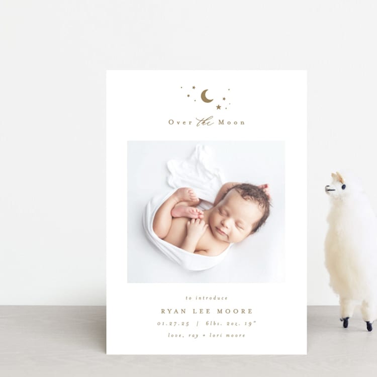 "Over the Moon" - Birth Announcements in Fawn by AK Graphics - Front