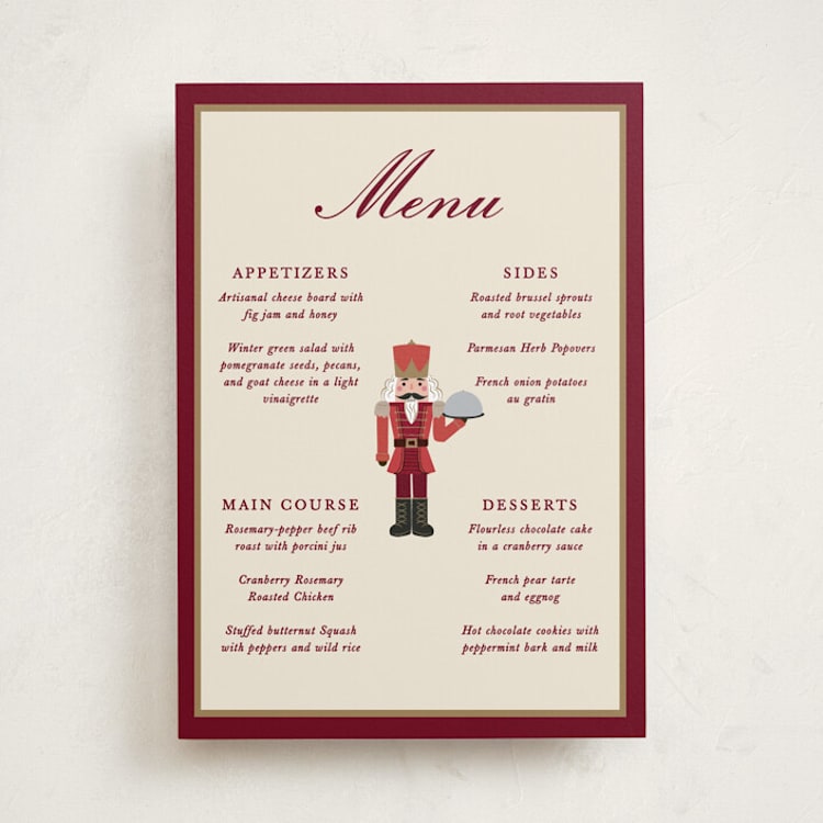 "Nutcracker Butler" - Party Menu Signs in Candy Cane by Jennifer Lew - Front