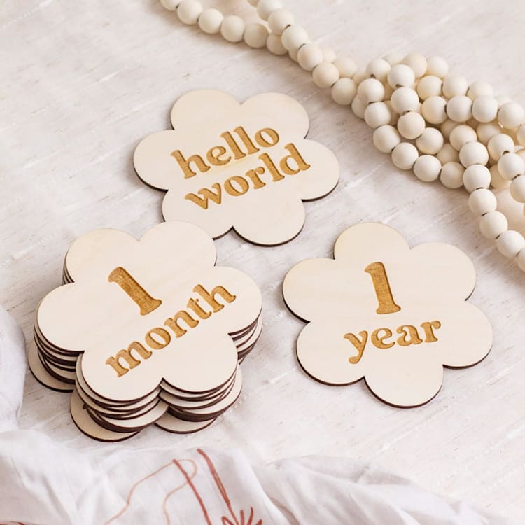 "Flower Baby Milestone Signs" - Baby Milestone Signs in beige by The Print Pantry Team