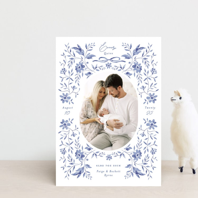 "Daisy Toile" - Birth Announcements in Bluebird by Susan Zinader - Front