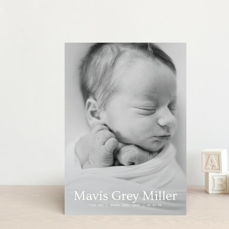 "simple in serif" - Birth Announcements in Snow by Bramble Studio - Front