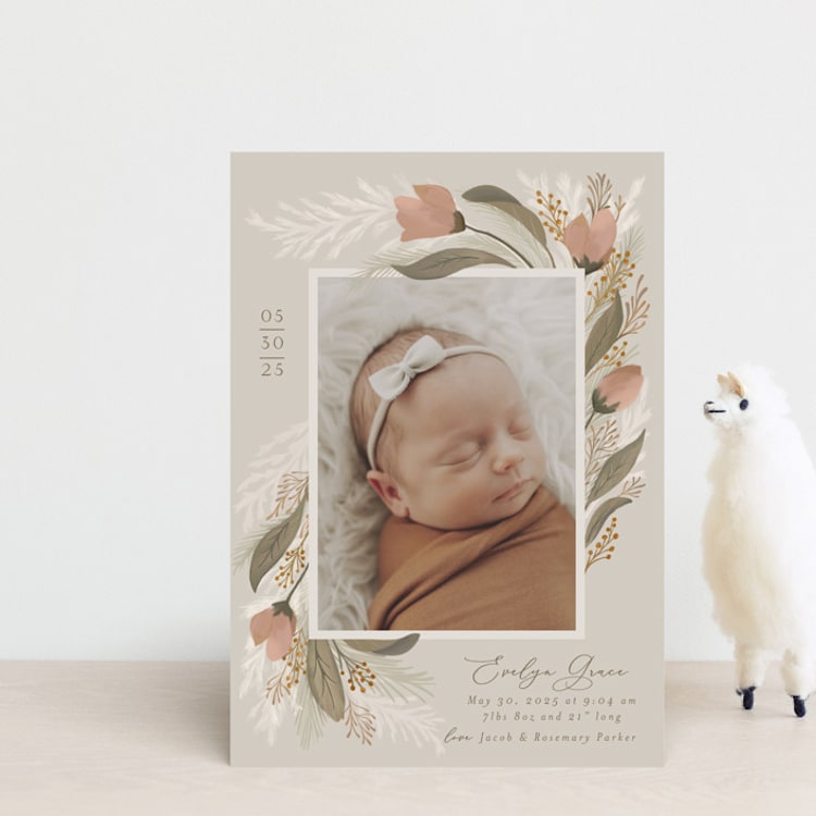 "Boho Bouquet" - Birth Announcements in Rose by Joanna Griffin - Front