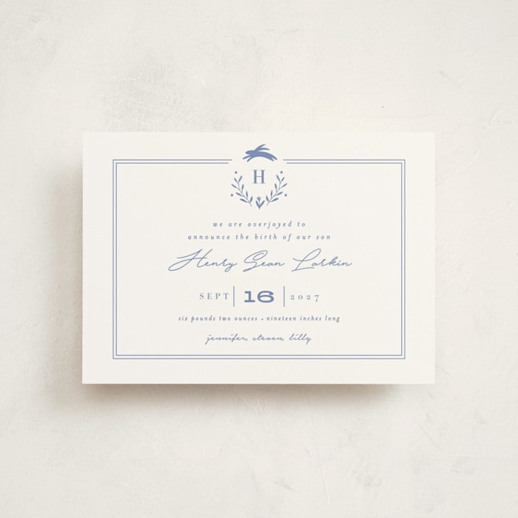 "Classic Baby Monogram" - Birth Announcements in Cobalt Blue by Susan Brown - Front