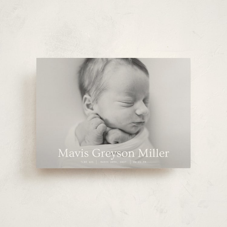 "simple in serif" - Birth Announcements in Snow by Bramble Studio - Front