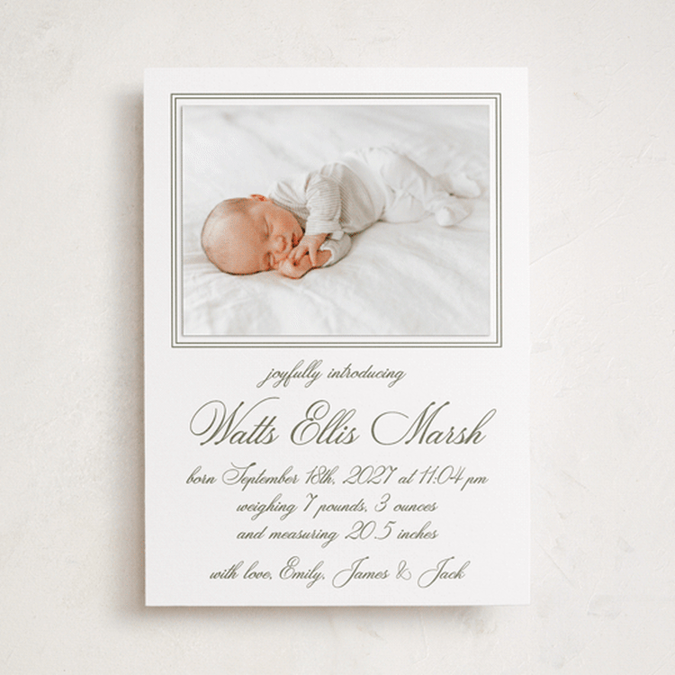 "Walden" - Birth Announcement Photo Mount Cards in Fern by Megan Davis - Front