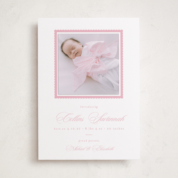 "Simple Sophistitac" - Birth Announcement Photo Mount Cards in Ballet Slipper by Emily Betts - Front