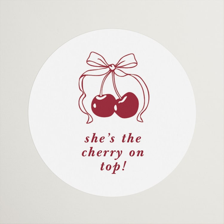 "Classic Cherries" - Wedding Favor Stickers in Bing Cherry by Charter Oaks Creative - Front