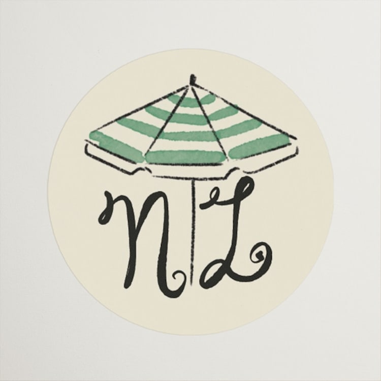 "Tinis and Bikinis" - Wedding Favor Stickers in Palm by Jenna Holcomb - Front