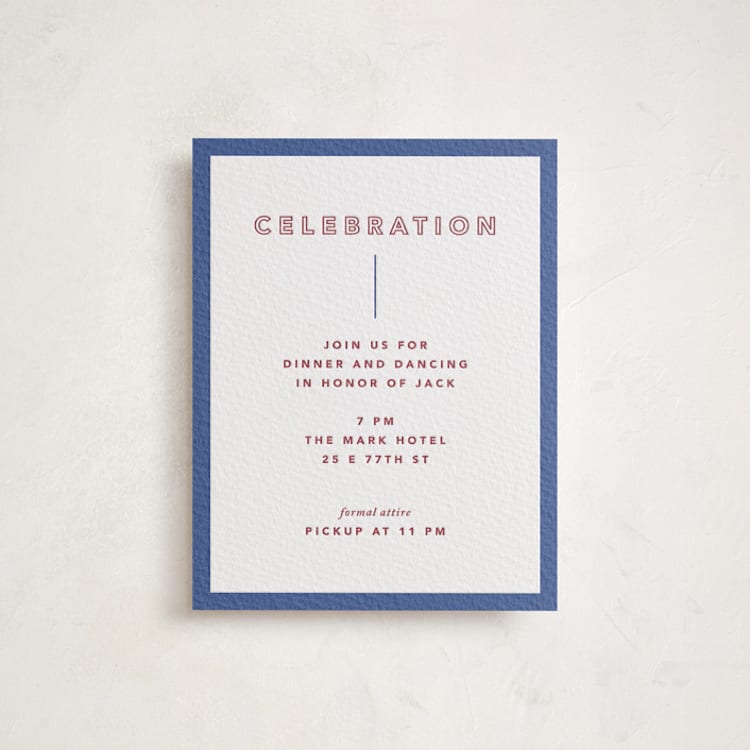 "Color Tone" - Letterpress Bar and Bat Mitzvah Reception Cards in Maraschino | Lapis by Kindred Fields - Front
