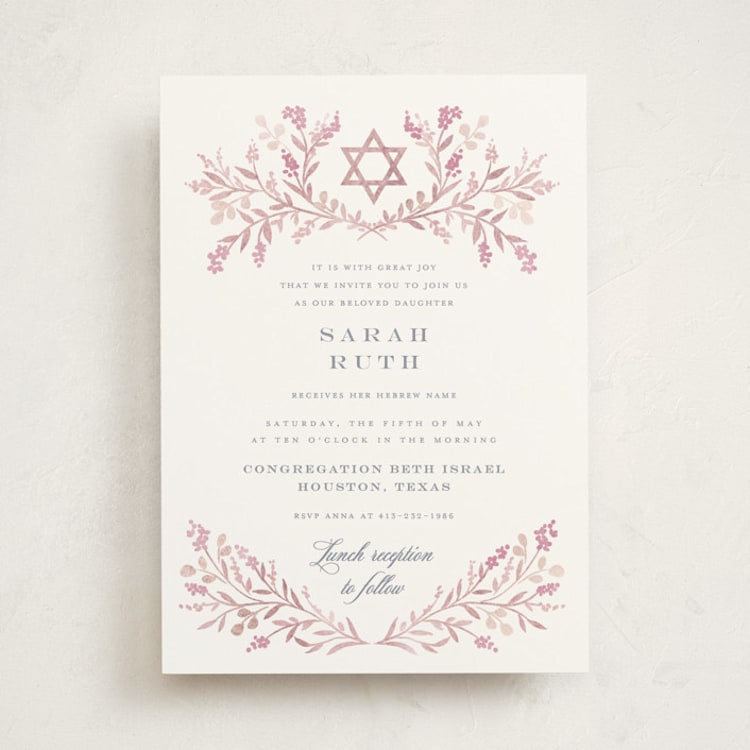 "Monogrammed" - Bris and Baby Naming Invitations in Rosebud by Petra Kern - Front