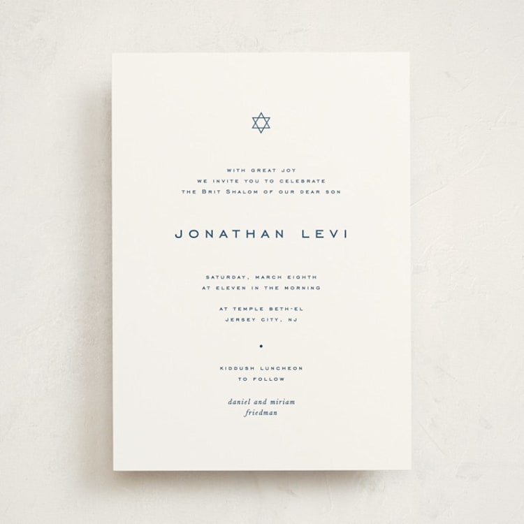 "Celebrate" - Bris and Baby Naming Invitations in Navy by Blustery August - Front