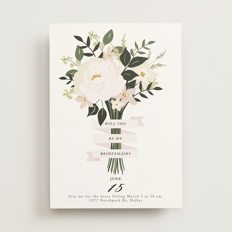 "Bridesmaid Bouquet" - Bridesmaid Cards in Blush by Haley Warner - Front