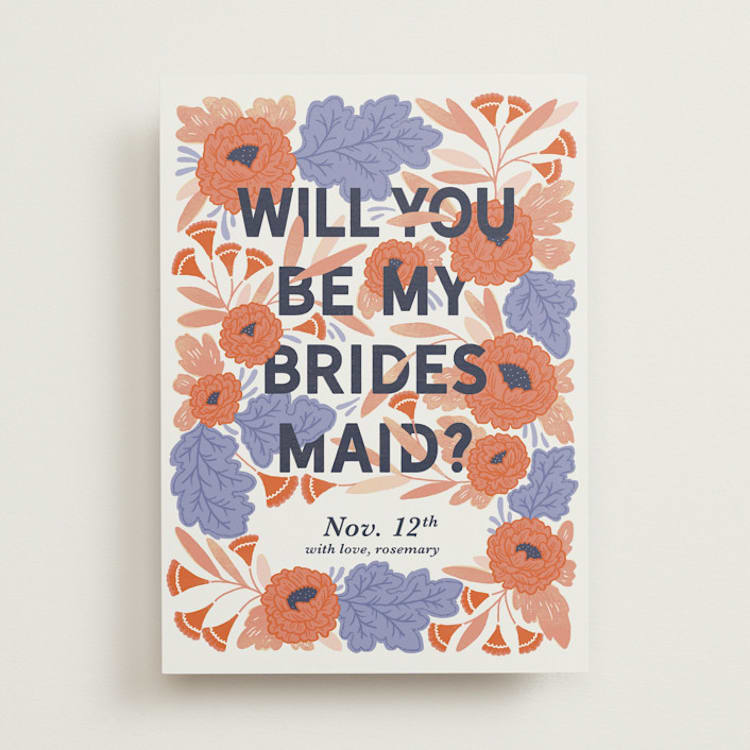"Midnight Garden" - Bridesmaid Cards in Peach by Paper Raven Co. - Front