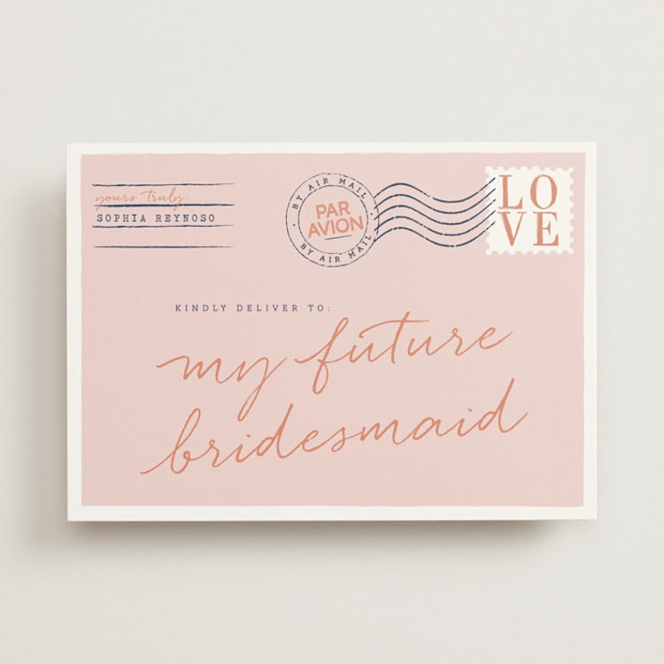 "Par Avion" - Bridesmaid Cards in Peony by Jennifer Lew - Front