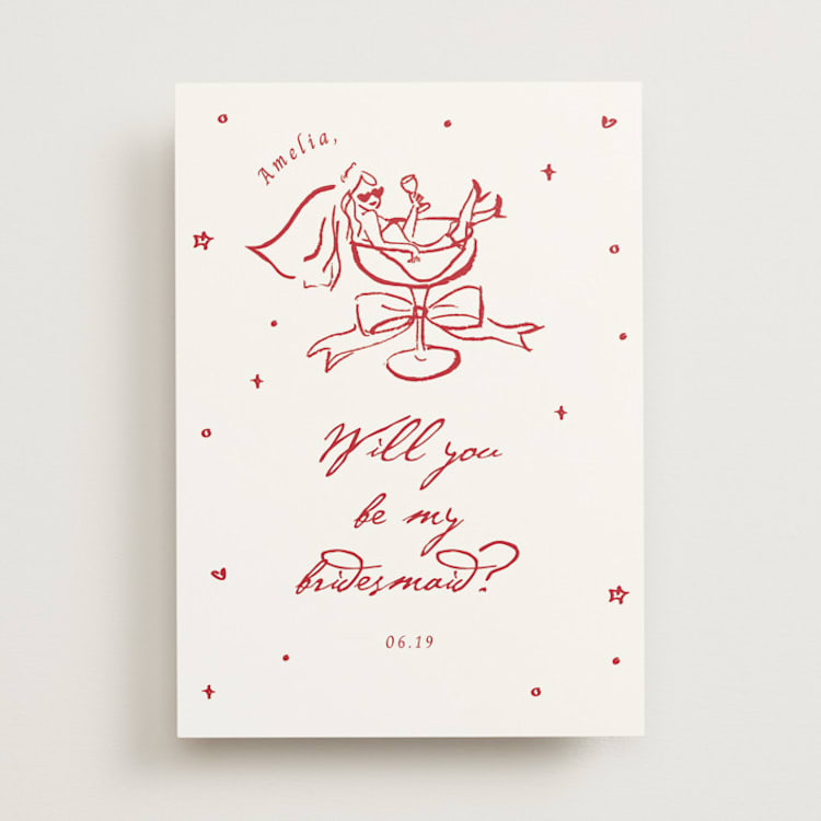 "Cheers to Love" - Bridesmaid Cards in Wine by Cass Loh - Front