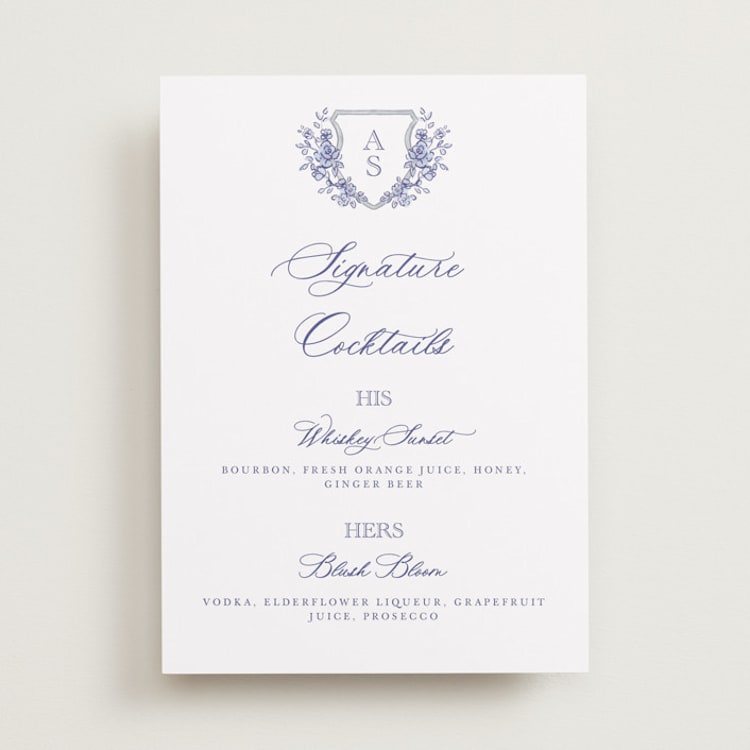 "watercolor flowers crest" - Bar Signs in Dusty Blue by Cass Loh - Front