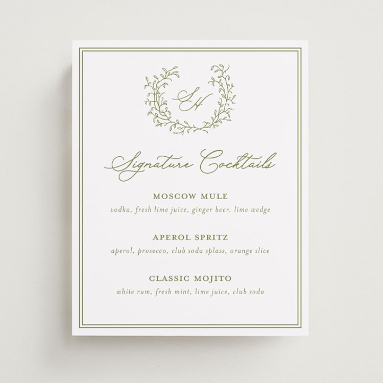 "Garden Script" - Bar Signs in Pistachio by Katherine Moynagh - Front