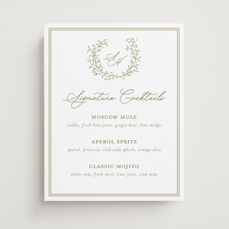 "Garden Script" - Bar Signs in Pistachio by Katherine Moynagh - Front