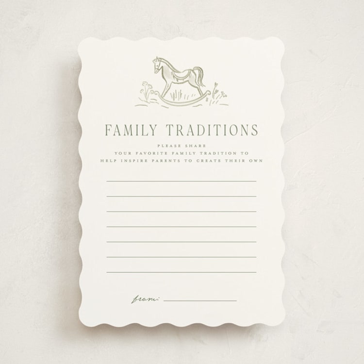 "Adventure" - Baby Shower Activity Cards in Sage by Petra Kern - Front