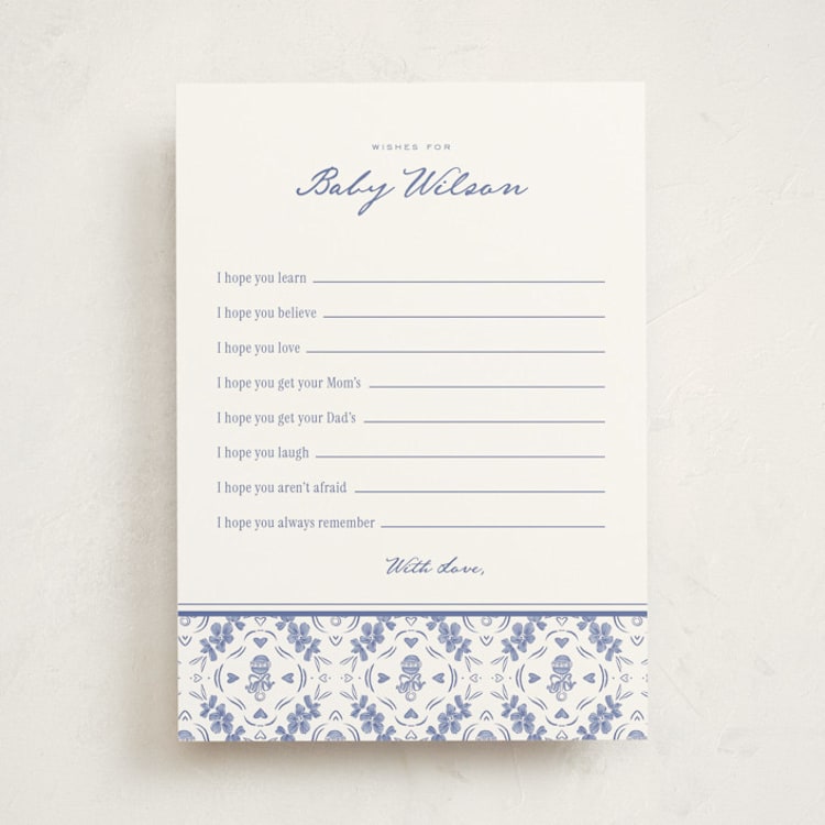 "Rattle Pattern" - Baby Shower Activity Cards in Bluebell by Leah Bisch - Front