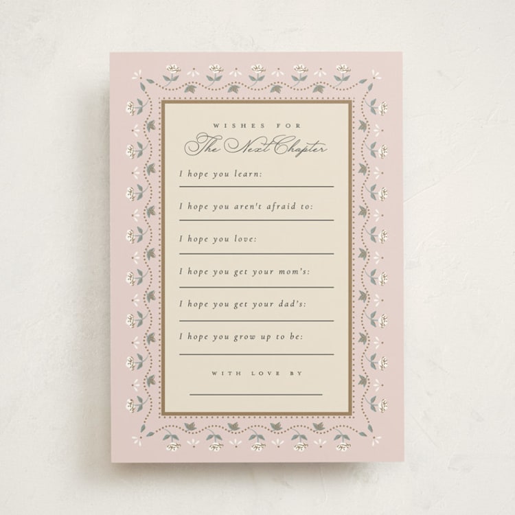 "Petal & Pram" - Baby Shower Activity Cards in Antique Blush by Ana de Sousa - Front