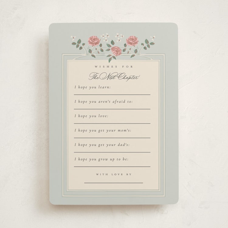 "Parisian Roses" - Baby Shower Activity Cards in Antique Sky by Ana de Sousa - Front