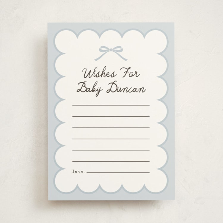 "Scallop & Little Bow" - Baby Shower Activity Cards in Sky by Maria Alou - Front