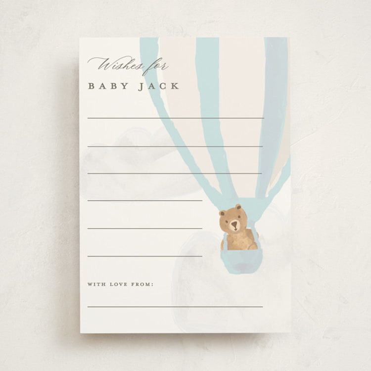 "Hot Air Balloon Bear" - Baby Shower Activity Cards in Blue Berry by Teju Reval - Front