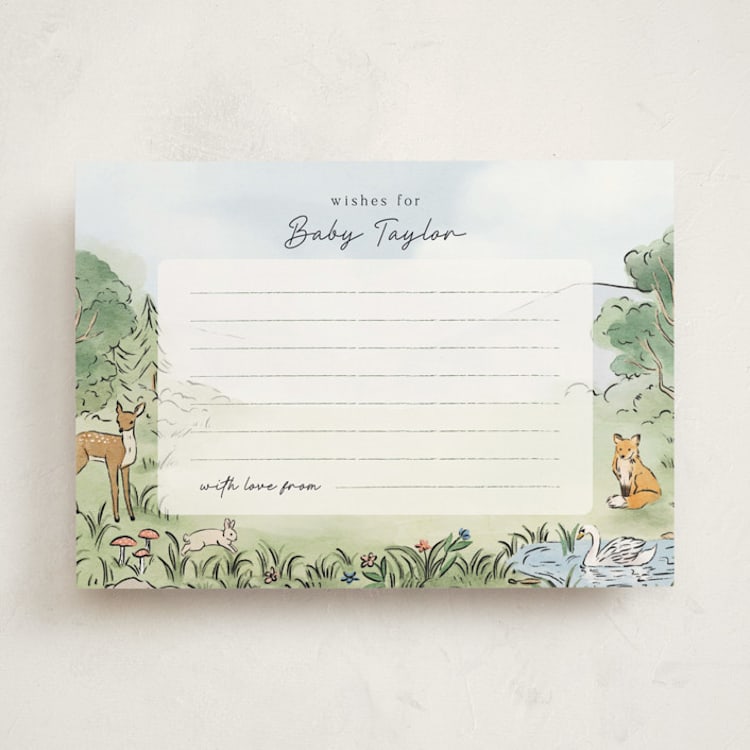 "A Woodland Adventure" - Baby Shower Activity Cards in Forest by Elly - Front