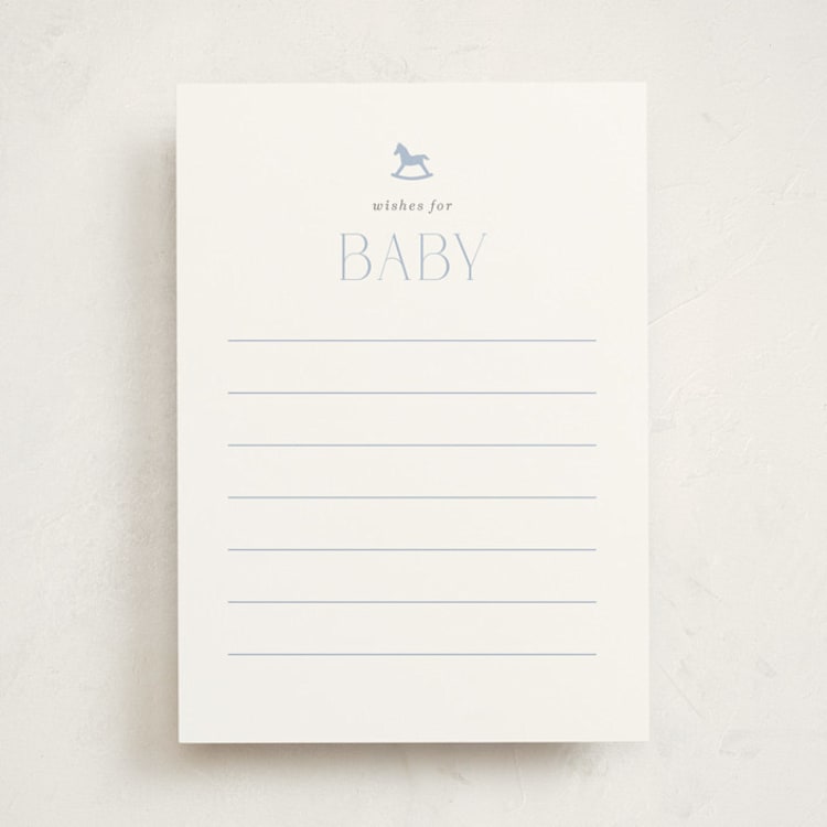 "Gingham Rockinghorse" - Baby Shower Activity Cards in Baby Blue by Olivia Raufman - Front