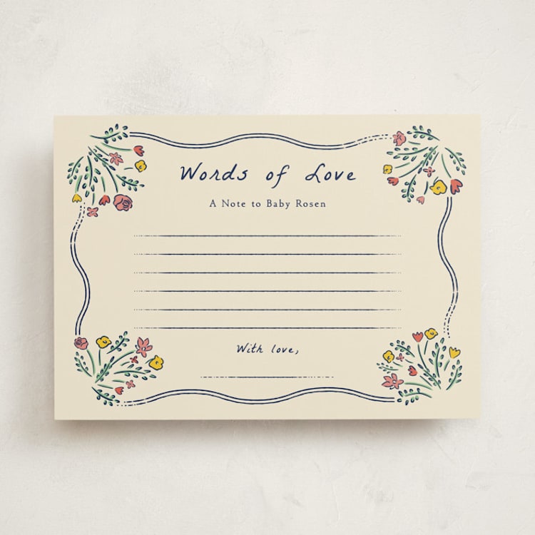 "Blossoming Love" - Baby Shower Activity Cards in Midnight by Sarah Rosenthal - Front