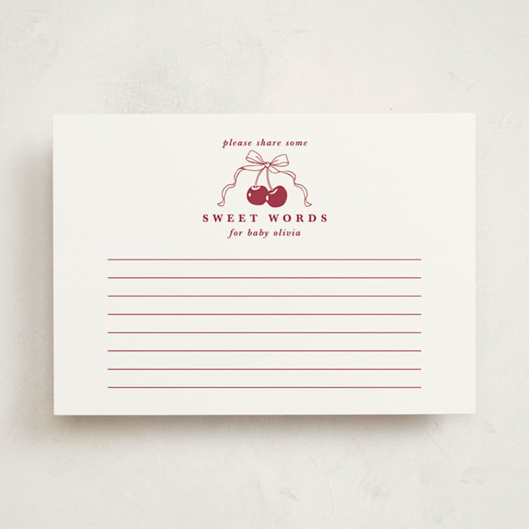 "Classic Cherries" - Baby Shower Activity Cards in Bing Cherry by Charter Oaks Creative - Front