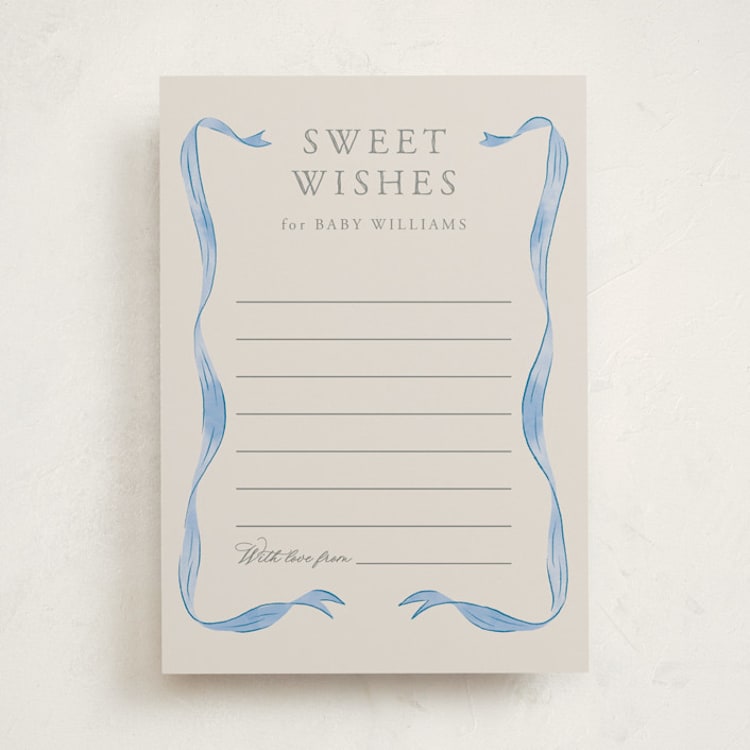 "Vintage Bow" - Baby Shower Activity Cards in Baby Blues by Lehan Veenker - Front