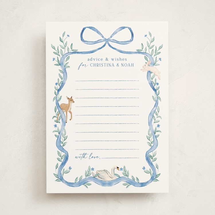 "Ribbon Garden" - Baby Shower Activity Cards in Blueberry by Elly - Front