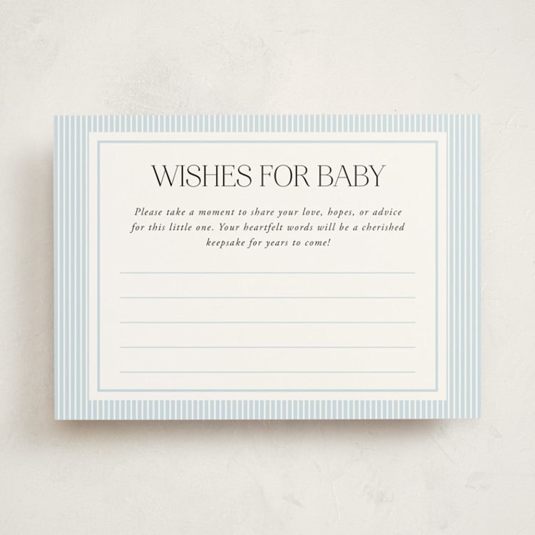 "Sweet Stripes" - Baby Shower Activity Cards in Sky Blue by Lucrecia Caporale - Front