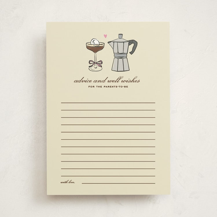 "Espresso" - Baby Shower Activity Cards in Cream by Jennifer Lew - Front