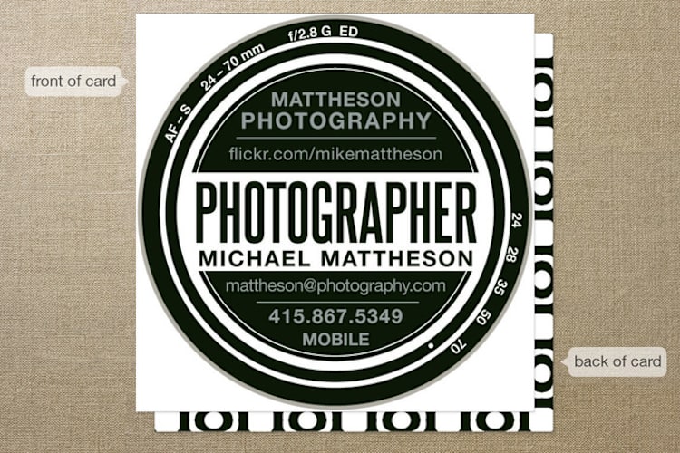 "Shooter" - Business Cards in Obsidian by Lori James - Front