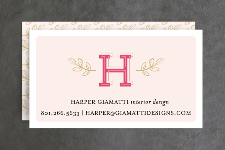 "Leafy Initial" - Business Cards in Rose by Iwona K - Front