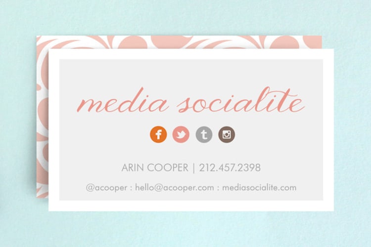 "Media Socialite" - Business Cards in Sorbet by Sheila Corcoran - Front