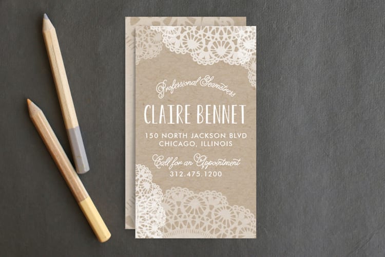 "Doilies On Craft" - Business Cards in Kraft by Erin Deegan - Front