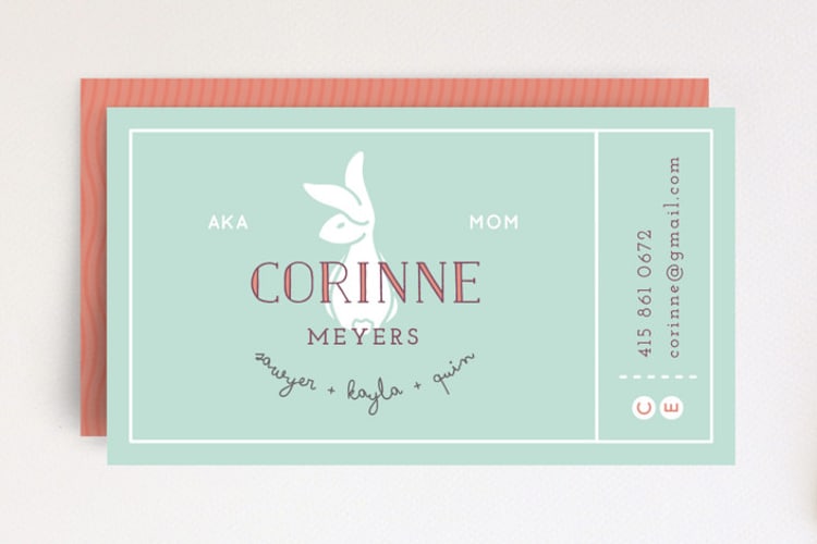 "Praline Bunny" - Business Cards in Sea Glass by A Real Peach Studio - Front