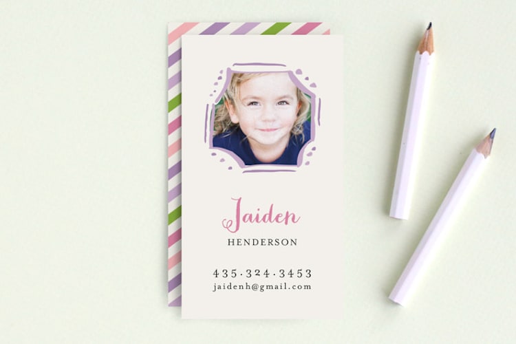 "Playful Frame" - Business Cards in Lilac by Iwona K - Front