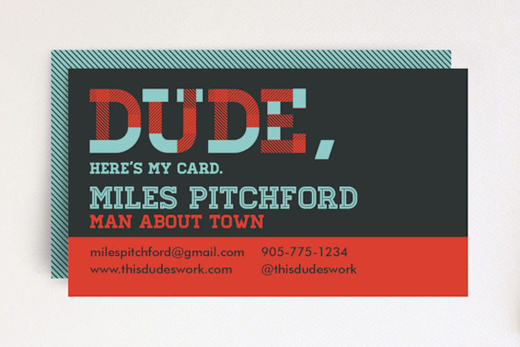 "Dude, Here's My Card." - Business Cards in Tomato by Shannon Patterson Design - Front