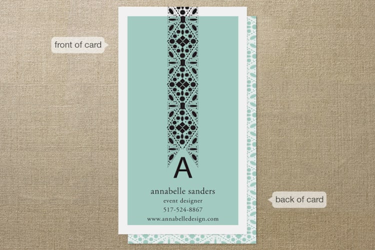 "Beaded" - Business Cards in Teal by Jackie Mangiolino - Front