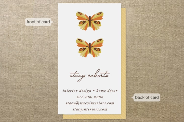 "Botanical Butterfly" - Business Cards in Tangerine by A.C.R. - Front
