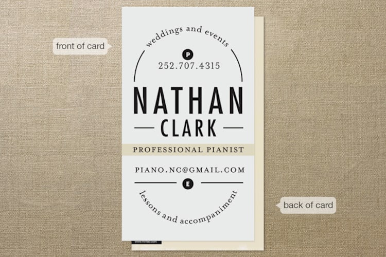 "Classical Composition" - Business Cards in Tan by Alethea and Ruth - Front
