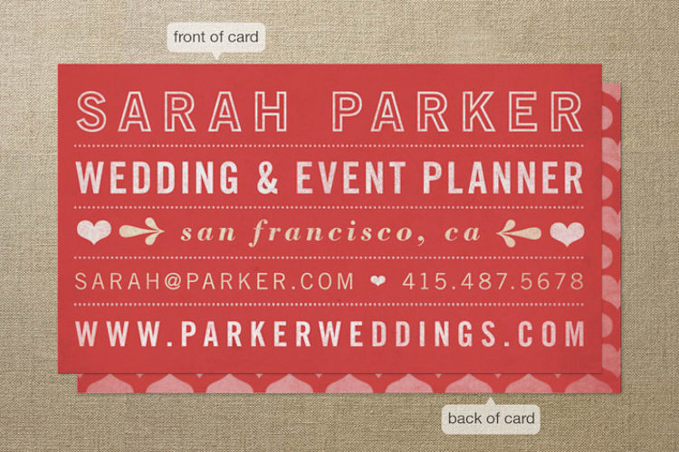 "Hearts" - Business Cards in Cherry Red by June Letters Studio - Front