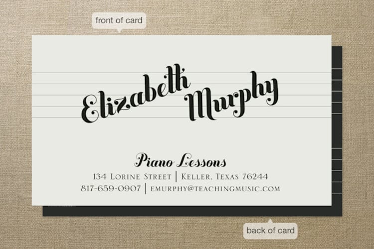 "Piano Lessons" - Business Cards in Black by Ann Gardner - Front